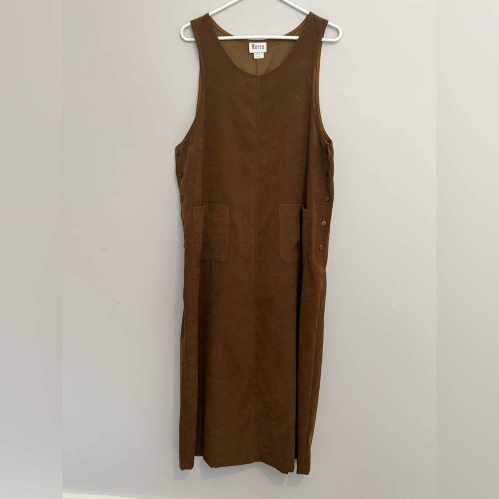 Vntg Maren Womens 10 Jumper Maxi Dress Brown Tan Pockets Western Cottage 90s
